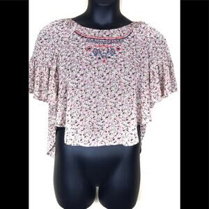 inTu. Floral Print High Low Cropped Blouse - Sz Small